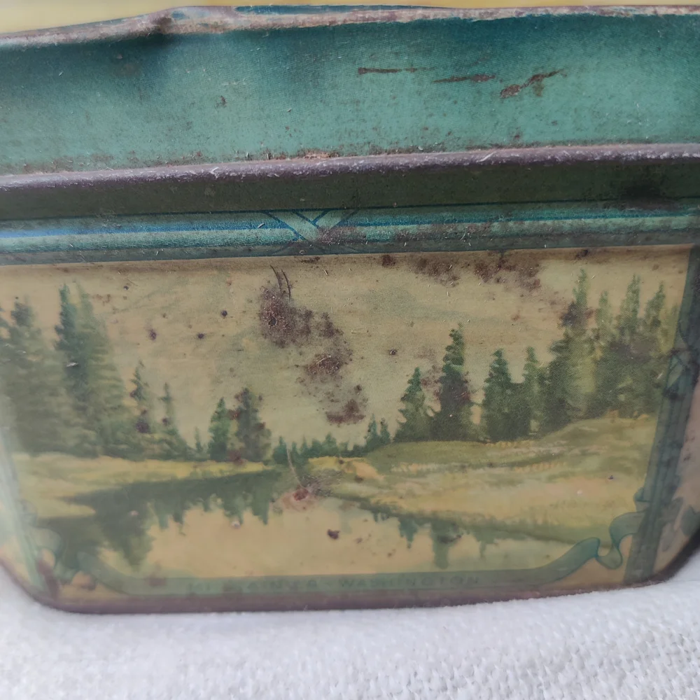 VTG Nautical Ship Biscuit Tin US Landmarks Handle Loose-Wiles Handle Octagon